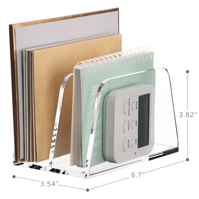 YUXUN Acrylic Mail Organizer for Desk, 2 Compartment Letter & Document Holder with Non-Slip Base, Small File Holders for Bills, Envelopes, Letters,Mails, Papers, Clear Office Supplies for School Home - Image 2